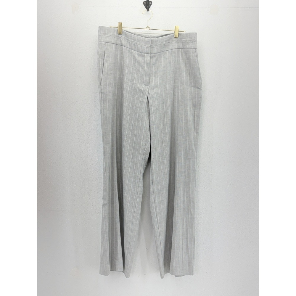 NWT Etcetera Lina Kate Trousers Grey Pinstripe Linen Blend Wide Leg Size 16
